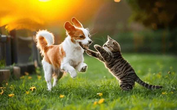 Dog and cat playing